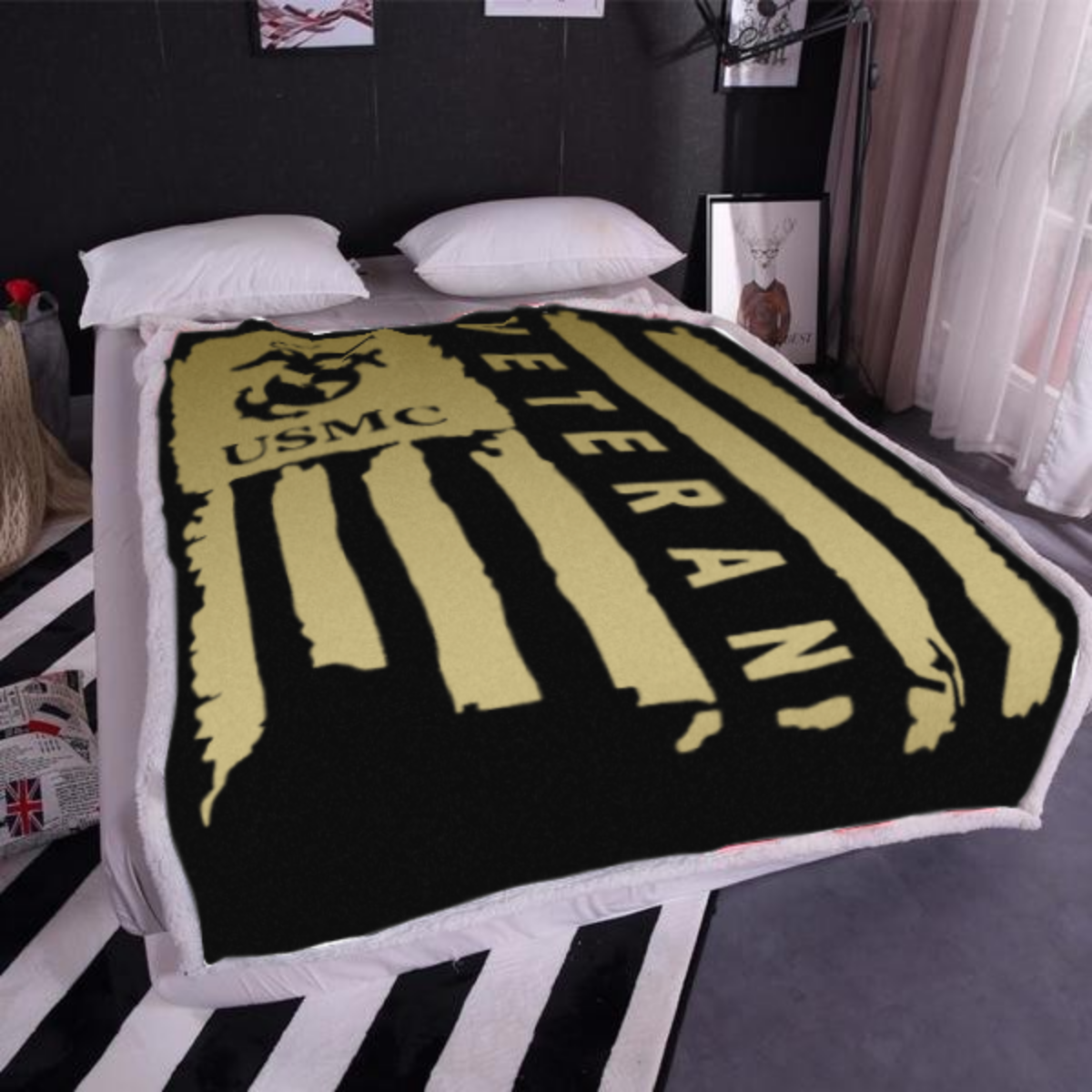Cozy Marine Corps Sherpa Blanket