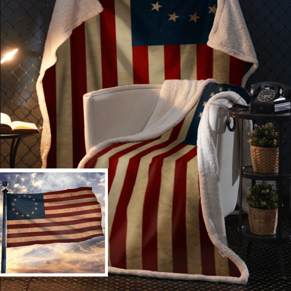 Heritage Cozy Sherpa Flag Comfort Throw